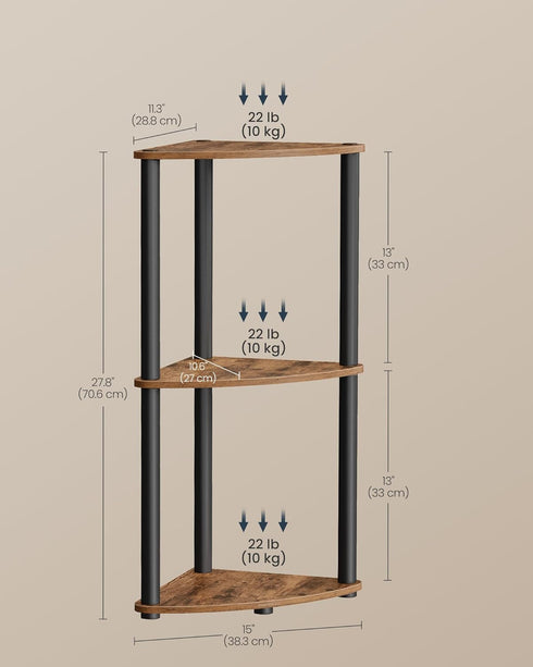 3-Tier 15 10.6 27.8 Inches, ULBC620K01 SONGMICS HOME Superfast Toolless Assembly, Corner Shelf Stand, Corner Standing