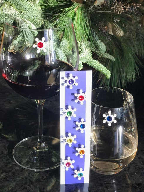 Magnetic Wine Glass Charms & Markers - Set of 8 - Crystal Snowflake for Christmas or Holiday Parties