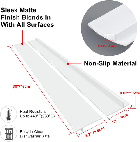 Silicone Stove Counter Gap Cover (2 Pack), Easy Clean Heat Resistant Kitchen Gap Filler, 30 in, White