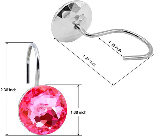 BEAVO Acrylic Fashion Decorative Home Rolling Shower Curtain Hooks, Set of 12 Rings, Pink