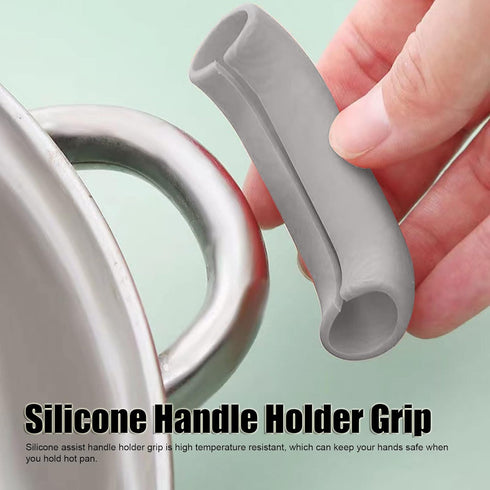 Dioche 2Pcs Silicone Hot Handle Holder Kitchen, Heat Resistant Non Slip Pot Grip Handle Sleeve, Easy Install Cast Iron Handle Cover Potholder for Frying Pans, Skillets (Grey)
