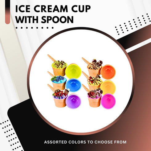 Frozen Pack 12 Green Direct Plastic Ice Cream Cups with Spoons - Sundae Dessert Bowls for Yogurt