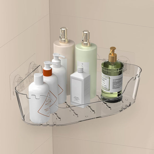 Acrylic Corner Shower Caddy, Strong Adhesive Shower Organizer Clear Wall Mounted Bathroom