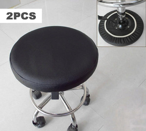 2 Pack 19.5 Inch Sigmat Waterproof PU Bar Stool Cover Anti-Slip Round Seat Cover Black
