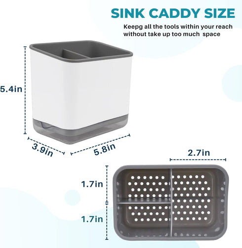 KeFanta Sink Counter Caddy – Plastic Dish Sponge Holder with Drain Tray, Kitchen Organizer (White)