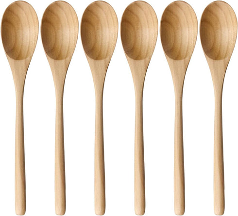 AOOSY 6 Pieces Wooden Spoons Set, 9 Inch Japanese Natural Ellipse for Cooking Mixing Stirring