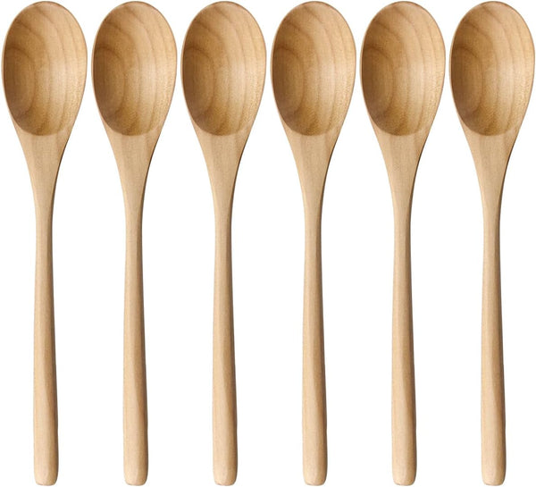 AOOSY 6 Pieces Wooden Spoons Set, 9 Inch Japanese Natural Ellipse for Cooking Mixing Stirring