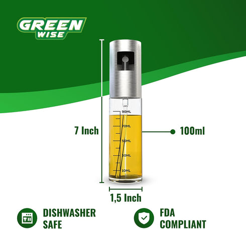 GREEN WISE Oil Sprayer for Olive & Vine Oil, Continuous Spray Bottle for Cooking, Salad Dressing