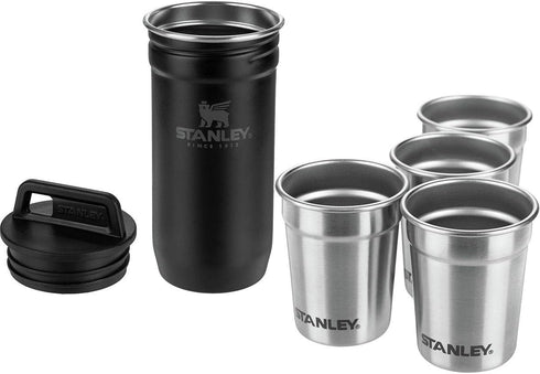 Stanley Adventure Pre-Party Shot Glass Set | 4 Stainless Steel 2 oz Shot Glasses in Travel Case | Matte Black