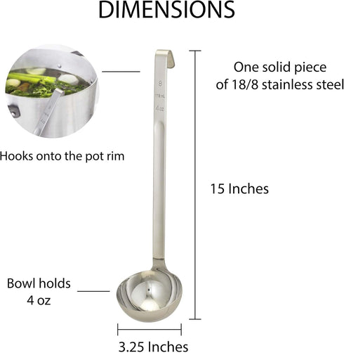 HIC Kitchen 4-Ounce Capacity Single-Piece Ladle, 18/8 Stainless Steel