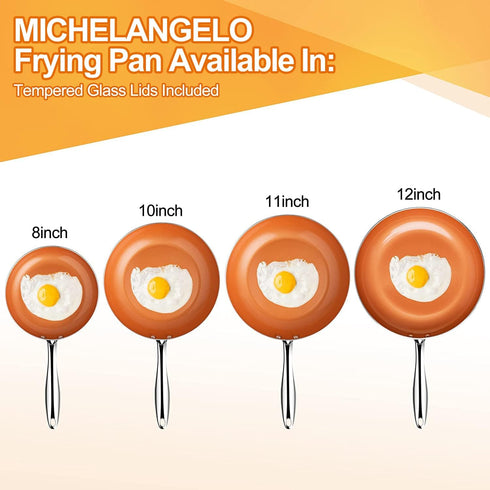 MICHELANGELO 10 Inch Copper Nonstick Frying Pan with Lid, Scratch Resistant Ceramic Coating