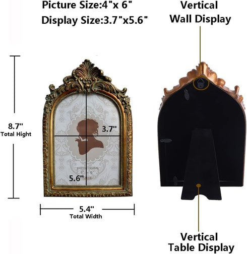 SIKOO Vintage 4x6 Picture Frame, Antique Ornate Table Top and Wall Mounting Photo Frame with High Definition Glass