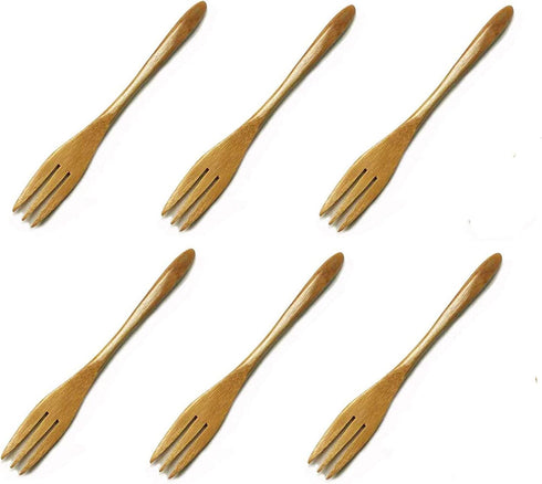 JapanBargain 4105x6, Small Bamboo Wood Forks for Appetizer Snack Fruit Dessert Kids Reusable Dishwasher Safe, Set of 6, 5.75-inch by JapanBargain