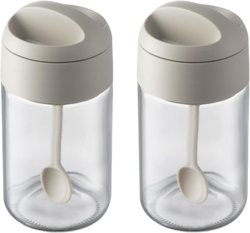 2 Piece Spice Jars with Airtight Lid and Spoon, 8.8oz Glass Condiment Pot for Kitchen Counter