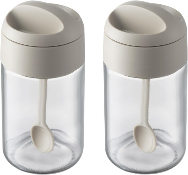 2 Piece Spice Jars with Airtight Lid and Spoon, 8.8oz Glass Condiment Pot for Kitchen Counter