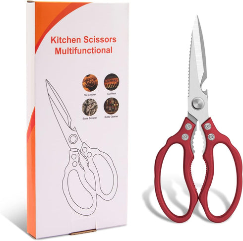 CGBE Kitchen Scissors - Multi-Purpose Heavy Duty Food Shears for Kitchen, Meat, Herbs (Red)