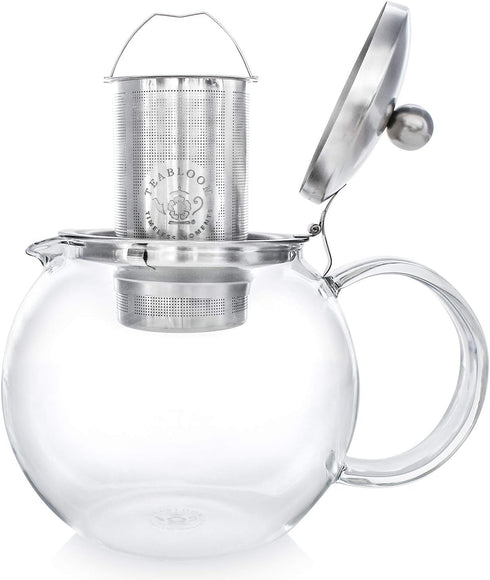 Teabloom All-in-One Glass Teapot and Kettle, Heatproof Borosilicate Glass with Removable Stainless Steel Infuser