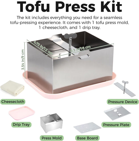 Mageeki Tofu Press, Tofu Press Stainless Steel with Cheese Cloth and Drip Tray for Homemade Firm Tofu, Paneer Maker