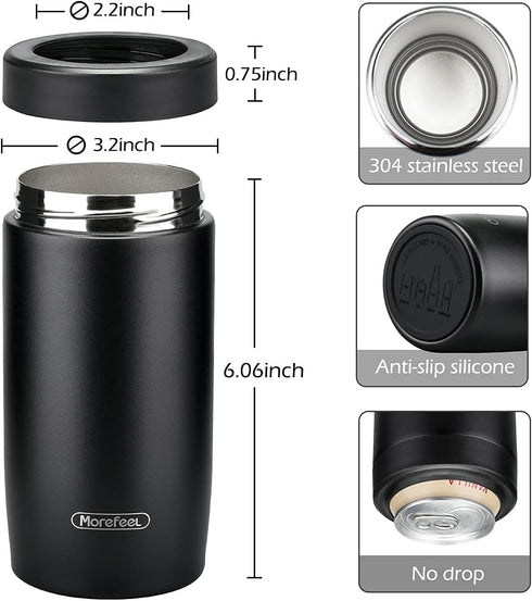 Morefeel 4-in-1 Skinny Can Cooler, Double Wall Stainless Steel Insulated Can Holder, Works With 12 Oz Slim Can,