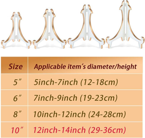 Artliving 2 Pack 10inch White Gold Acrylic Easels for Displaying Pictures, Decorative Plates, and Artworks