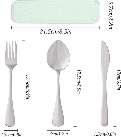 Travel Silverware Set with Case, Reusable Utensils Set with Case, Portable Spoon Knife Fork Lunch Box Travel Cutlery Set for Kids Adults (Green)