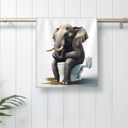 Funny Elephant Sitting on The Toilet Soft Fingertip Towels, Hand Towel, Dish Towel for Bathroom, 12 x 27.5 inch