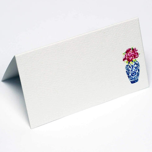 Nancy Nikko Place Cards with Blue and White Ginger Jar and Pink Flowers for Weddings, Showers, and Dinner Parties (12)