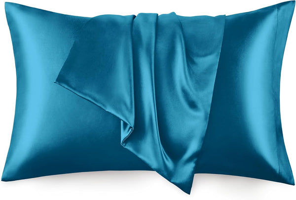 Love's Cabin King Size Satin Pillowcase Set of 2, Cooling Pillow Covers for Hair and Skin, 20x36 inches, Teal