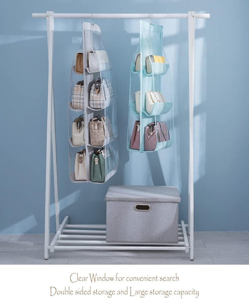 MURRI&MURRDI 1 Pack Hanging Handbag Organizer (Gray) for Closet, Purse Storage Holder with 8 Clear PVC Pockets
