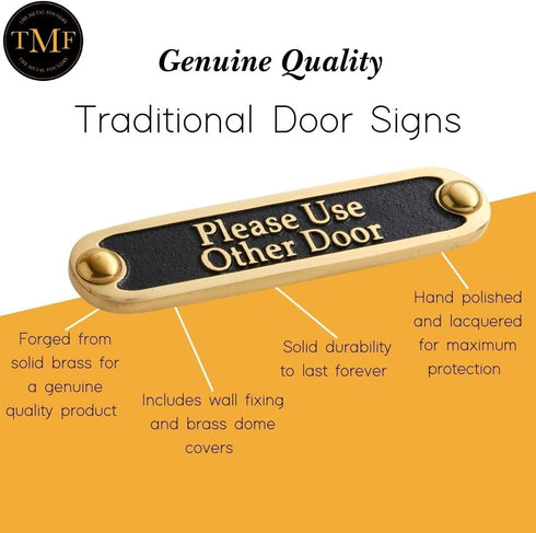 Please Use Other Door Brass Sign, Traditional Style Handmade Wall Plaque by The Metal Foundry UK