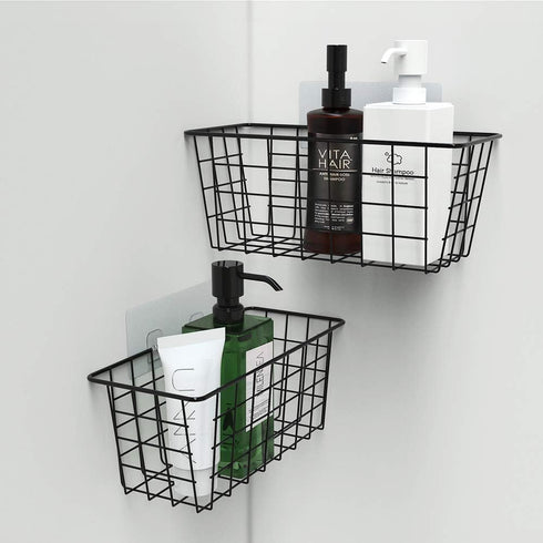 MaraFansie Hanging Kitchen Baskets, Over the Cabinet Door Organizer, No Drilling Adhesive Basket, 2 Pack, Black