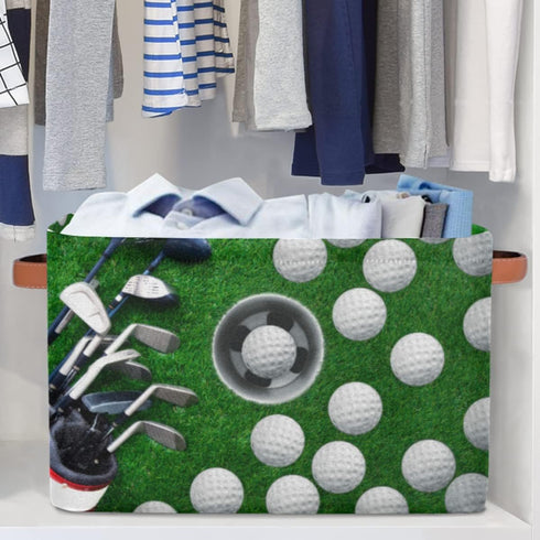 Golf Ball Storage Basket, Foldable Storage Bin with Handle, Rectangular Organizer for Closet Shelf, 2 Pack