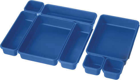 Oggi 8 Pack Interlocking Drawer Organizers, Storage Bins for Bathroom, Office, Kitchen Organization, Multiple Sizes Blue