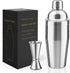 Professional Stainless Steel Cocktail Shaker Set 24oz with Double Measuring Jigger, Built-In Strainer, Bartender Kit.