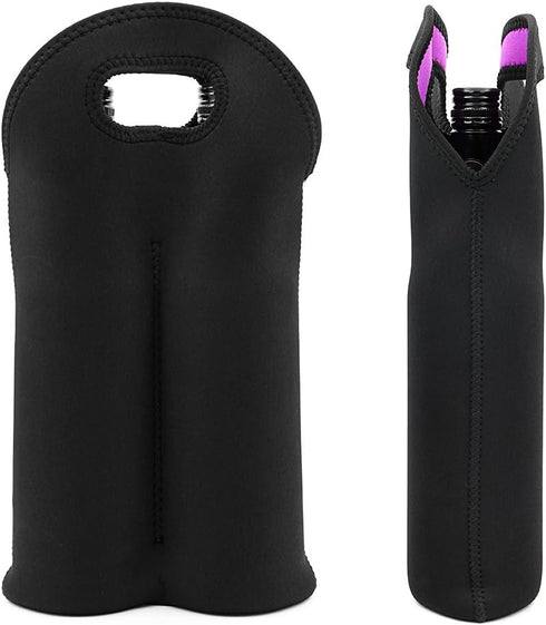 Hipiwe Wine Carrier Tote Bag Two Bottle Insulated Neoprene Wine/Water Bottle Holder for Travel with Secure Carry Handle
