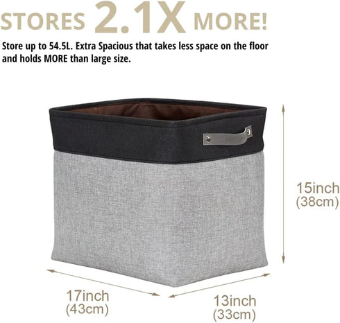 DECOMOMO Large Storage Baskets, 54.5L Fabric Bins for Organizing Laundry, Nursery, Toys (Grey and Black, XXXL)