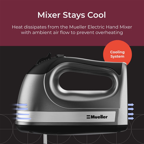 Mueller Electric Hand Mixer, 5 Speed 250W Turbo with Snap-On Storage Case and 4 Stainless Steel Accessories for Mixing