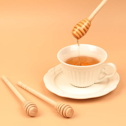 AUGHOA 25 6.3 Inch Pcs Wooden Honey Dipper Sticks, Honey Stirrer Stick for Honey Jar Dispense Drizzle Honey and Bridal