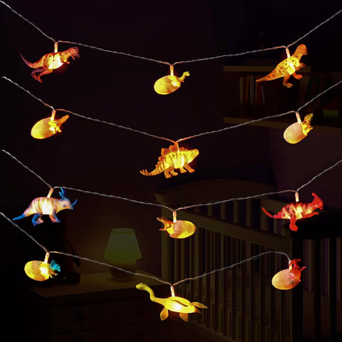 LED Dinosaur String Lights, Battery Operated for Bedroom, Boys Room, Tent, Garden, Patio, Christmas Tree Decor (12 LED
