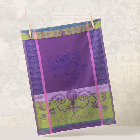 Garnier Thiebaut Myrtilles Violet French Kitchen Towel, 22"x30", Cotton, Jacquard