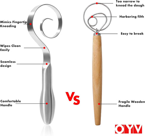 Seamless 18/10 9" OYV Dough Whisk, Stainless Steel Danish Dough Wisk, Bread Whisk for Sourdough, Cookies, Pizza