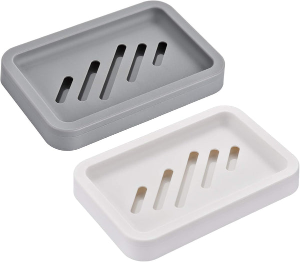 2PCS Draining Soap Dishes, Dishwashing Sponge Holder with Water Tray, Easy to Clean Soap Cases (Gray)