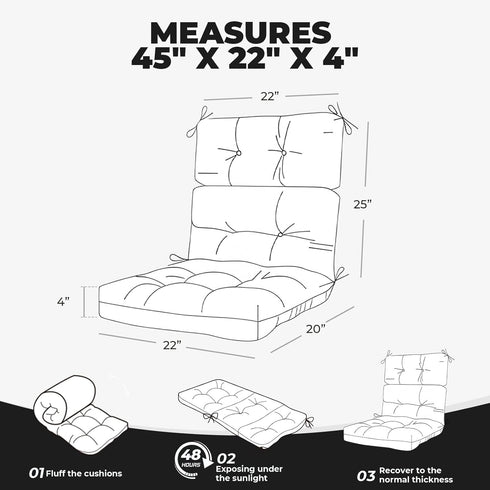 DANGHOOGY Outdoor/Indoor High Back Chair Cushion, Waterproof Outdoor Rocking Chair Cushion with Ties, Tufted