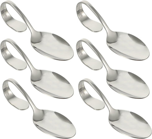 Hemoton 6pcs Bent Spoon Set, Curved Handle Stainless Steel Salad, Serving, Canape, Buffet Spoons