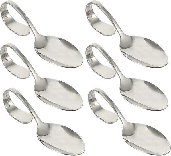Hemoton 6pcs Bent Spoon Set, Curved Handle Stainless Steel Salad, Serving, Canape, Buffet Spoons