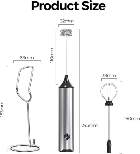 YARRAMATE Rechargeable Milk Frother with Stand, Coffee Frother Stirrer Wand, Handheld Drink Mixer with Stainless Steel