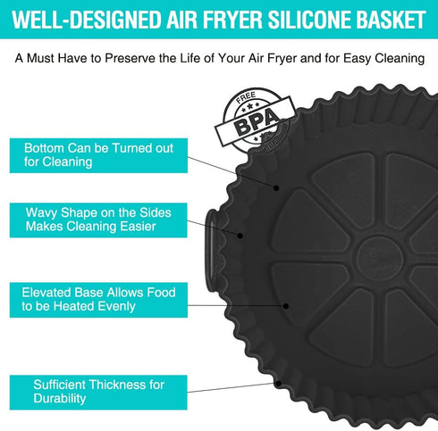 Silicone Air Fryer Liners for Ninja AF101 4QT, AF141 5QT, AF150, AF161 XL MAX 5.5QT, Most 3-5 Quart Airfryers