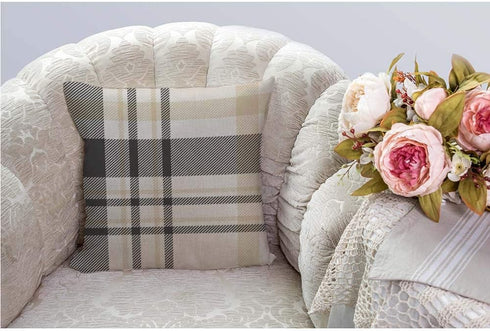 HGOD DESIGNS Plaid Throw Pillow Cover - Traditional Gingham in Black Beige and White - Decorative Cushion Cover 18x18