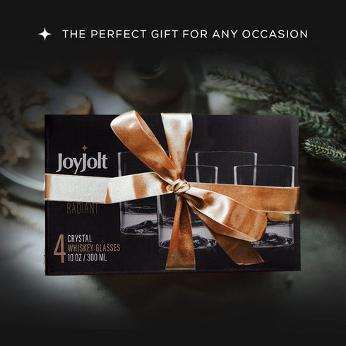 JoyJolt Set of 4 Everyday Whiskey Glasses - 10oz Old Fashioned Crystal Scotch, Rocks, Bourbon, Liquor, Cocktail Glasses