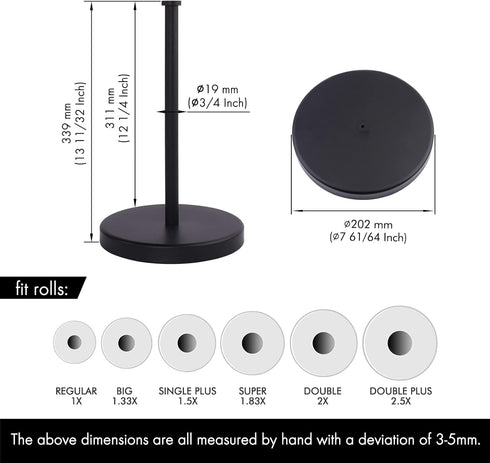 KES Matte Black Paper Towel Holder - Countertop Kitchen Roll Holder Stand for Standard or Giant Rolls